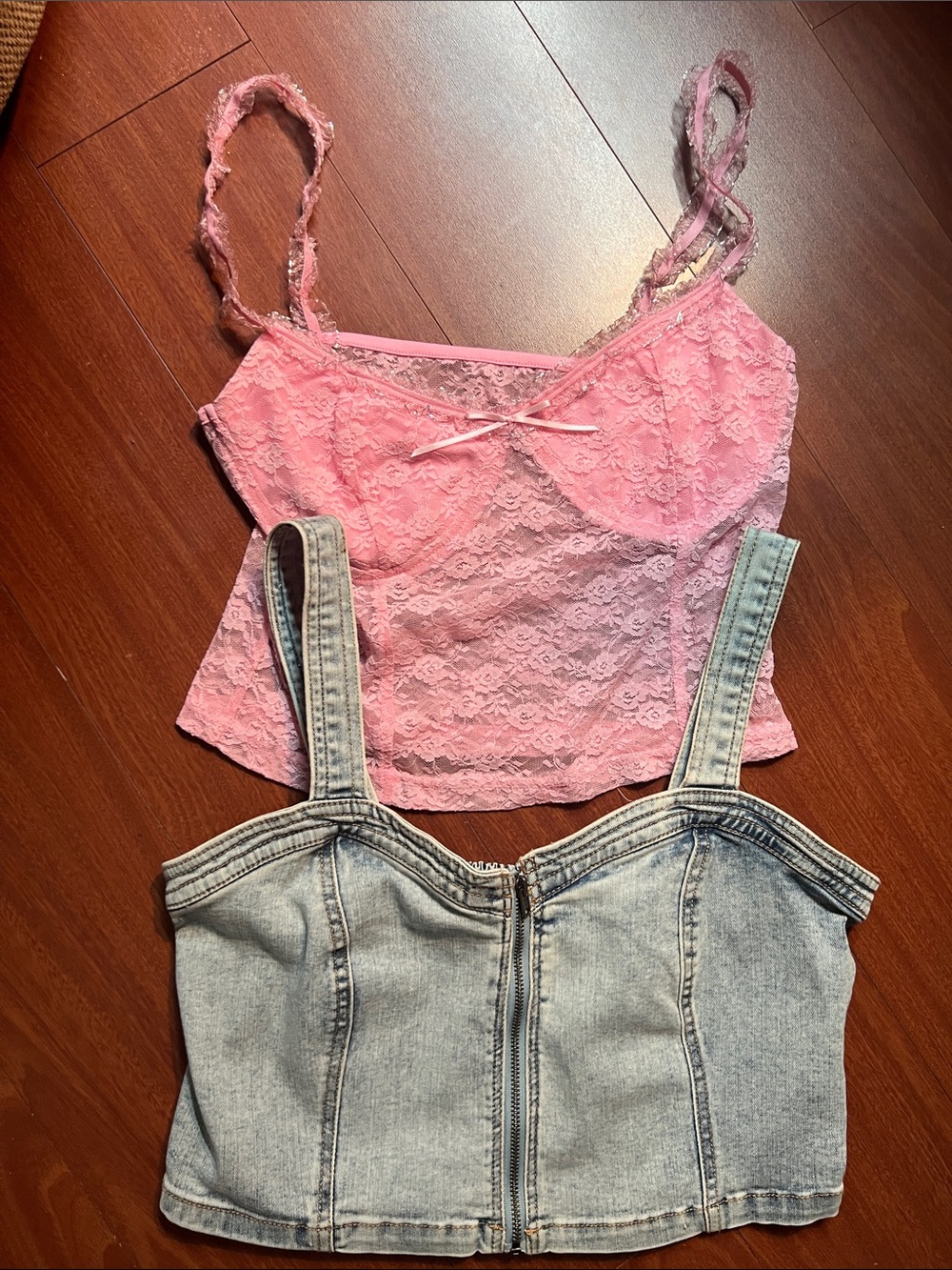 Bundle Pink Lace Cami Top/denim tops - Women's Sleeveless Lace Tank size small